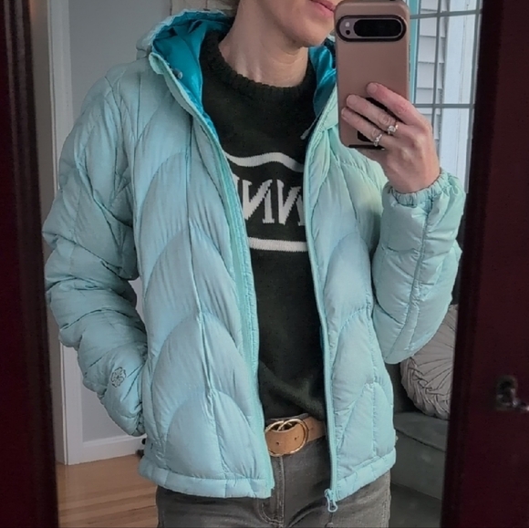 Outdoor Research Women's Light Aqua Hooded Puffer Jacket - Picture 11 of 17